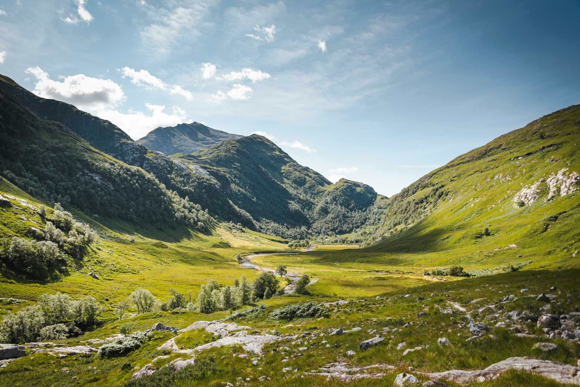 A valley in the middle of a mountain range